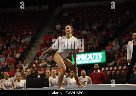 March 23, 2024: Gymnast GRACE MCCALLUM (University of Utah) during the 2024 Pac-12 Gymnastics Championships. The event was held at the Maverick Center in West Valley, Utah. Melissa J. Perenson/CSM (Credit Image: © Melissa J. Perenson/Cal Sport Media) Stock Photo