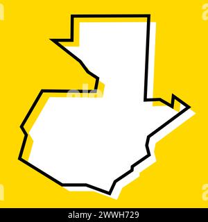 Guatemala country simplified map. White silhouette with thick black contour on yellow background. Simple vector icon Stock Vector