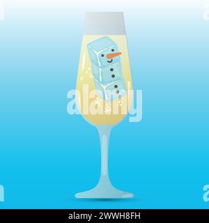 Cute snowman made of ice cubes in a champagne glass Stock Vector