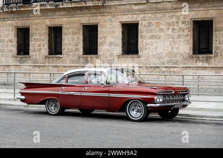 HAVANA, CUBA - AUGUST 28, 2023: Chevrolet Impala 1959 vintage American car in streets of Havana, Cuba Stock Photo
