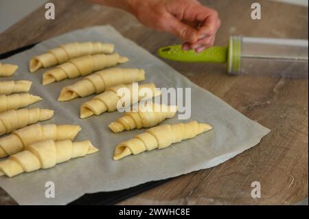 Before and after -homemade croissant baking at home.2 Stock Photo