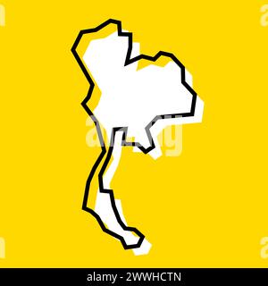 Thailand country simplified map. White silhouette with thick black contour on yellow background. Simple vector icon Stock Vector
