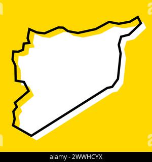 Syria country simplified map. White silhouette with thick black contour on yellow background. Simple vector icon Stock Vector