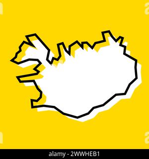 Iceland country simplified map. White silhouette with thick black contour on yellow background. Simple vector icon Stock Vector
