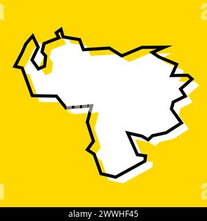 Venezuela country simplified map. White silhouette with thick black contour on yellow background. Simple vector icon Stock Vector