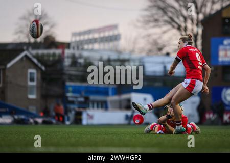 Cardiff, Wales. 23rd March 2024. Keira Bevan during the Women’s Six Nations rugby match, Wales versus Scotland at Cardiff Park Arms Stadium in Cardiff, Wales. Credit: Sam Hardwick/Alamy Live News. Stock Photo
