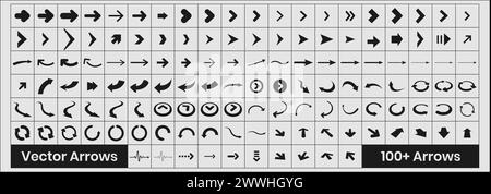 Set of 100 sets of Arrows 100 black icons Arrow icon Arrow vector collection Arrow Cursor Modern sim Stock Vector