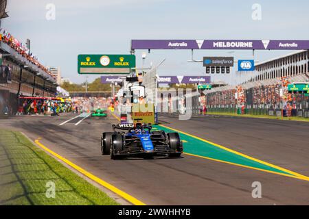 Melbourne, Australia. 24th Mar, 2024. Alexander Albon of Thailand and Williams Racing exits the pit lans during the F1 Grand Prix of Australia at the Albert Park Grand Prix circuit on Sunday, March 24, 2024 in Melbourne, Australia. Credit: SOPA Images Limited/Alamy Live News Stock Photo