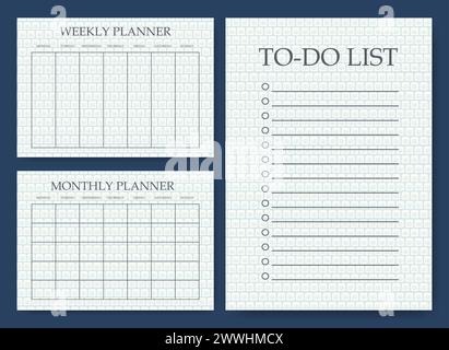 Business organizer paper sheets. Planners and to-do list worksheet winter ice template set. Blank printable goal setting sheets. Vector template schoo Stock Vector