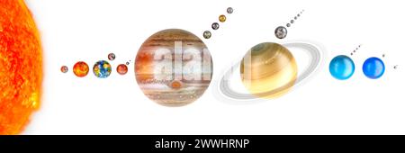 Planets of Solar system with satellites. 3D rendering isolated on white ...