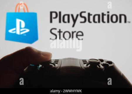 December 4, 2023, Brazil. In this photo illustration, the PlayStation Store logo game is displayed on a computer screen, December 4, 2023, Brazil. In Stock Photo