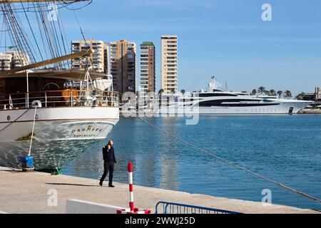 Pedestrian walkway alongside port Stock Photo