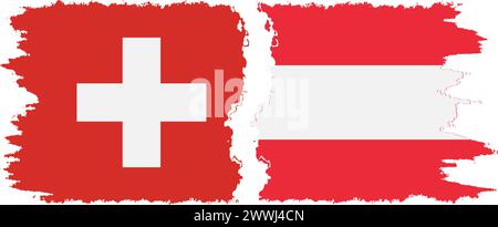 Austria and Switzerland grunge flags connection, vector Stock Vector