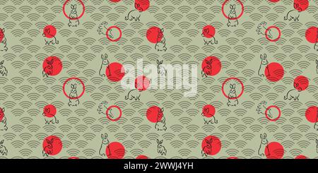 Vector pattern with calm colors. Bunnies, waves and circles Stock Vector