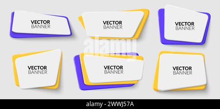 Design shapes. Graphic box frames, label tag or banner origami element for color layout, modern geometric borders. Presentation abstract square message with copy space for text. Vector icons set Stock Vector