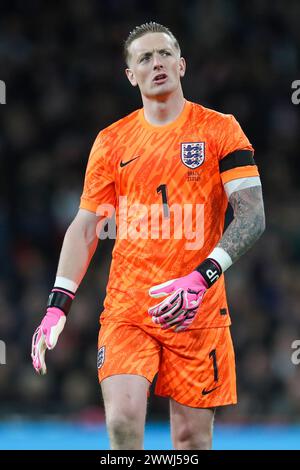 London, UK. 23rd Mar, 2024. England goalkeeper Jordan Pickford during the England v Brazil International Friendly match at Wembley Stadium, London, England, United Kingdom on 23 March 2024 Credit: Every Second Media/Alamy Live News Stock Photo