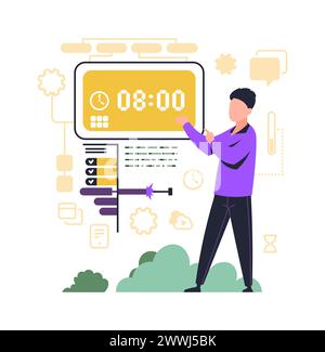 Time management control. Effective agenda schedule. People organize productive workflow. Deadline and priority goal. Planning strategy optimization. Businessman discipline. Watch hours. Vector concept Stock Vector