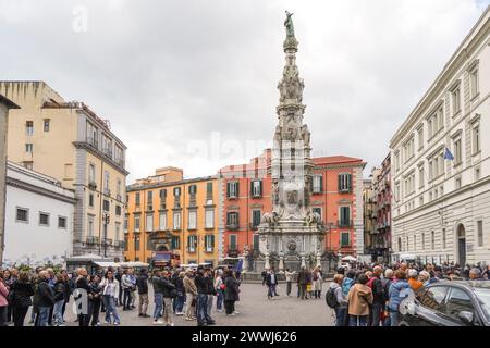 Obelisk Guglia of the Immaculate Virgin, Gesu Nuovo square, Naples, Campania, Italy Stock Photo