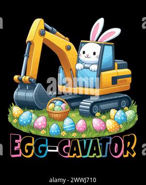Excavator t shirt . Egg-cavator T-shirt design. Easter day t shirt design for kids. Stock Vector