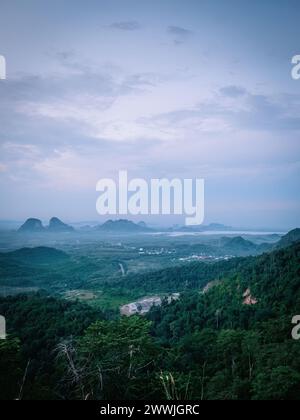 Aerial view of mountain during sunrise in Wang Kelian, Perlis, Malaysia Stock Photo