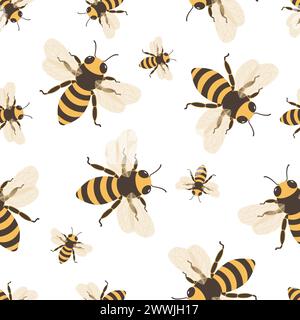 Bee seamless vector pattern. Great for themed backgrounds, home decor, wallpaper, apparel. Flat style Stock Vector