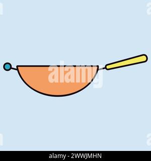 Wok frying pan vector color icon. Kitchen appliance. Graph symbol for cooking web site design, logo, app, UI Stock Vector