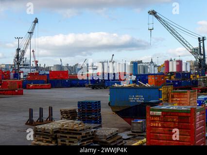 Port of Aberdeen (Aberdeen Harbour) seen from Sinclair Road, Torry, Aberdeen, Aberdeenshire, Scotland,UK Stock Photo