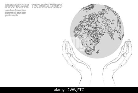 Save planet Earth in hands. Europe and Africa problem solving. Pease safety agreement. Low poly polygonal design vector illustration Stock Vector