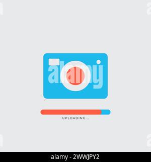 Photo video camera Photo Upload icon. Uploading your photo logo. Camera sign. UI UX interface web button. Stock vector illustration isolated Stock Vector
