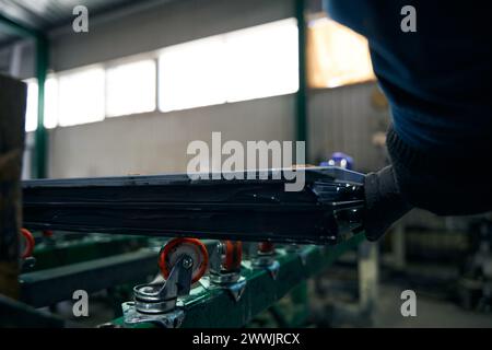 Special processing of double-glazed windows in window production Stock Photo