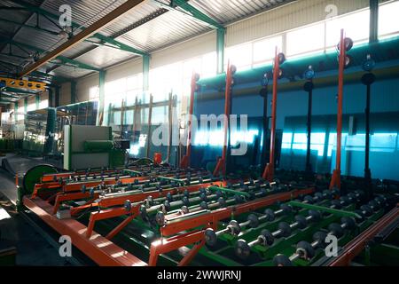 Modern machine for working with glass sheets in production workshop Stock Photo