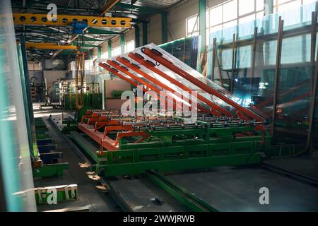 Mechanical table cutter in the production workshop Stock Photo