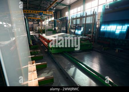 Special platform for working with large sheets of glass Stock Photo