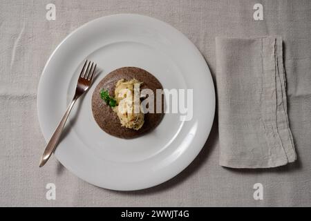 Baccala alla Vicentina with Black Polenta Nera Top View of Vicenza Style Stockfish Stock Photo