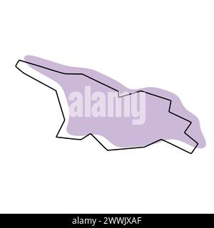 Georgia country simplified map. Violet silhouette with thin black smooth contour outline isolated on white background. Simple vector icon Stock Vector