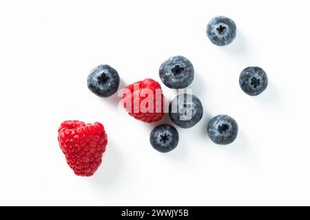 Mix of fresh berries: raspberry, blackberry, blueberry on a white background Stock Photo