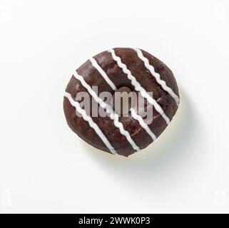 Sweet donuts with chocolate glaze and sugar on white Stock Photo