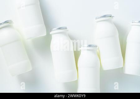 drinking yogurt with probiotic in bottles on white Stock Photo