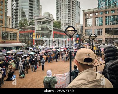 BC’s International students rally against policy changes in BC Provincial Nomination Program (BC PNP), in front of Vancouver Pubic Library, downtown. Stock Photo