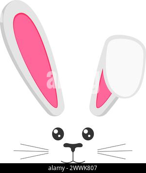 Cute bunny muzzle with ears, eyes, nose, mouth and whisker. Props for Easter party or photo shoot, design element for greeting or invitation card, celebration banner. Vector flat illustration. Stock Vector
