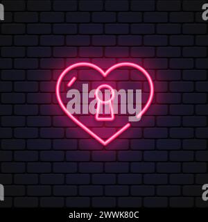 Heart lock neon icon for decoration design. Stock Vector