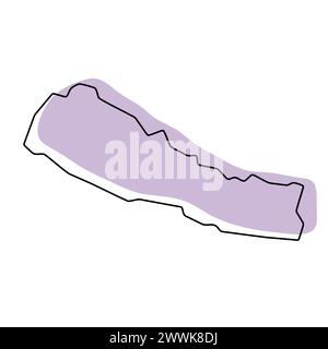 Nepal country simplified map. Violet silhouette with thin black smooth ...