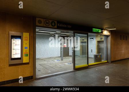 The lifts to the Kalvin ter metro station in Budapest Stock Photo