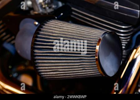 Chopper Motorcycle oil filter, chopper for performance Stock Photo