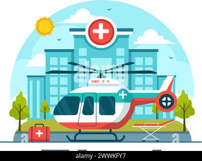 Medical Vehicle Ambulance Car or Emergency Service Vector Illustration for Pick Up Patient the Injured in an Accident in Flat Cartoon Background Stock Vector