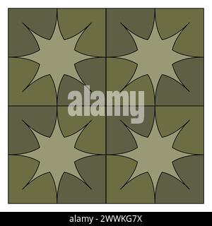 Geometric pattern design. Olive star tiles. Abstract symmetry. Decorative backdrop. Vector illustration. EPS 10. Stock Vector