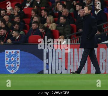 London, UK. 23rd Mar, 2024. Gareth Southgate, the manager/head coach of the England football team looks on from the touchline. England v Brazil, International football friendly match at Wembley Stadium in London on Saturday 23rd March 2024. Editorial use only. pic by Andrew Orchard/Andrew Orchard sports photography/Alamy Live News Credit: Andrew Orchard sports photography/Alamy Live News Stock Photo