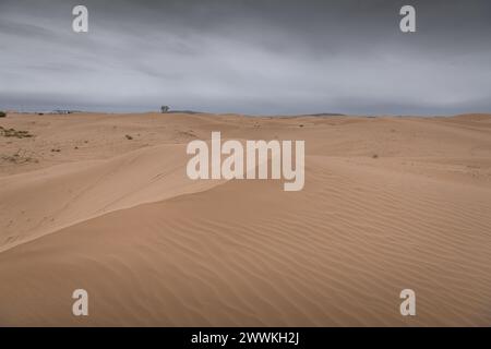 Sunset view of Sand dunes in XiangshaWan, or Singing sand Bay, in hobq or kubuqi desert, Inner Mongolia, China Stock Photo