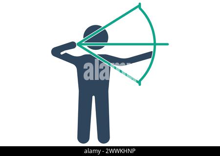 archery icon. man is shooting archery. icon related to sport, gym. solid icon style. element illustration. Stock Vector