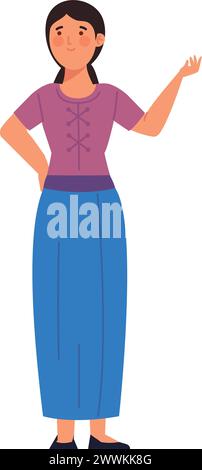 myanmar woman character Stock Vector